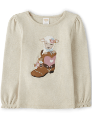 Girls Embroidered Lamb Cowgirl Boot Top - Little Rocky Mountain