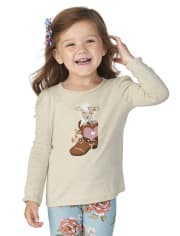 Girls Embroidered Lamb Cowgirl Boot Top - Little Rocky Mountain