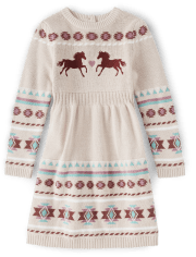 Girls Intarsia Horse Fairisle Sweater Dress - Little Rocky Mountain