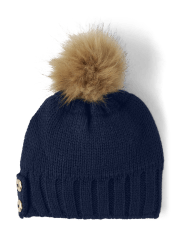 Girls Cable Knit Pom Pom Hat - Family Celebrations