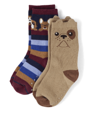 Boys Dog Crew Socks 2-Pack - Playful Pups