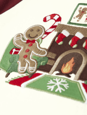 Boys Embroidered Christmas Raglan Top - Gingerbread House