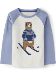 Boys Embroidered Bear Raglan Top - Bear Hugs