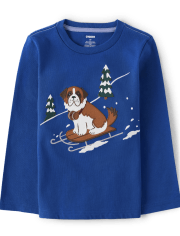 Boys Embroidered Dog Sled Top - Playful Pups