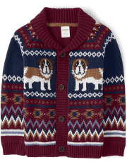 Cárdigan Fairisle con perro bordado para niños - Playful Pups