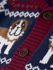 Cárdigan Fairisle con perro bordado para niños - Playful Pups