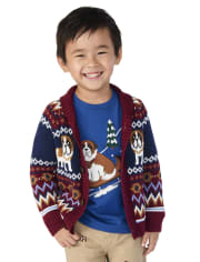 Cárdigan Fairisle con perro bordado para niños - Playful Pups