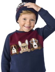 Boys Embroidered Dogs Colorblock Raglan Top - Playful Pups