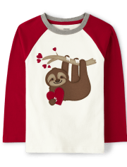 Boys Embroidered Sloth Raglan Top - Valentine Cutie