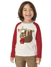 Boys Embroidered Sloth Raglan Top - Valentine Cutie