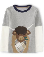 Boys Embroidered Cow Layered Top - Little Rocky Mountain