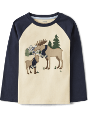 Boys Embroidered Moose Raglan Top - Little Rocky Mountain