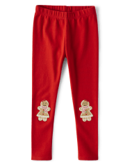 Girls Embroidered Gingerbread Leggings - Gingerbread House