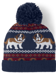 Boys Embroidered Dog Pom Pom Hat - Playful Pups
