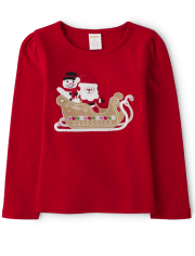Girls Embroidered Sleigh Top - Gingerbread House