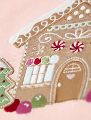 Girls Embroidered Gingerbread House Top - Gingerbread House