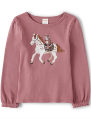 Girls Embroidered Horse Top - Little Rocky Mountain