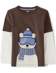 Boys Embroidered Polar Bear Layered Top - Bear Hugs