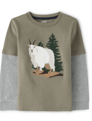 Haut superposé brodé à motif de chèvre pour garçon - Little Rocky Mountain