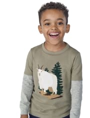 Haut superposé brodé à motif de chèvre pour garçon - Little Rocky Mountain