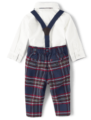 Baby Boys Button Up Bodysuit And Plaid Dress Pants Set - Family Celebrations