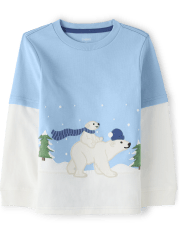 Boys Embroidered Polar Bear Layered Top - Bear Hugs
