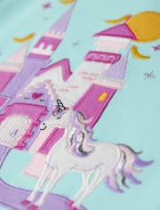 Girls Embroidered Castle Top - Unicorn Princess