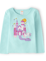 Girls Embroidered Castle Top - Unicorn Princess