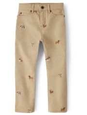 Boys Embroidered Dog Pants - Playful Pups