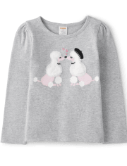 Girls Embroidered Poodle Top - Tres Chic