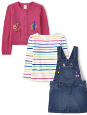 Girls Art Supplies Cardigan, Rainbow Striped Top And Art Supplies Jumper Set - Future Artist