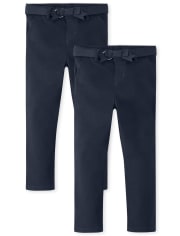 Girls Belted Chino Pants with Stain and Wrinkle Resistance 2-Pack - Uniform