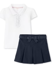 Girls Ruffle Polo with Stain Resistance And Pleated Skort with Stain and Wrinkle Resistance Set - Uniform