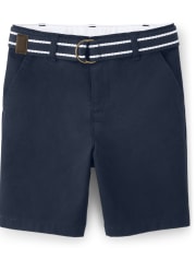Boys Belted Chino Shorts with Stain and Wrinkle Resistance 2-Pack - Uniform