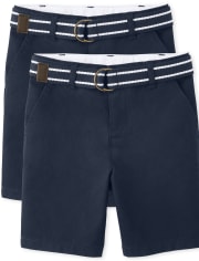 Boys Belted Chino Shorts with Stain and Wrinkle Resistance 2-Pack - Uniform