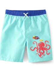 Boys Embroidered Octopus Swim Trunks - Splish-Splash