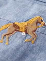 Boys Embroidered Horse Chambray Snap Front Shirt - Country Trail