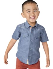 Boys Embroidered Horse Chambray Snap Front Shirt - Country Trail