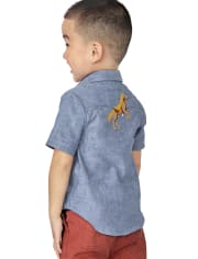 Boys Embroidered Horse Chambray Snap Front Shirt - Country Trail