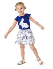 Falda pantalón con capas de conejo para niñas - Blue Belle