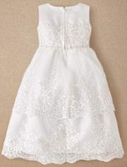 Girls Lace Applique Tiered Dress - Special Occasions