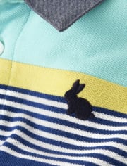 Boys Striped Embroidered Bunny Polo - Spring Celebrations