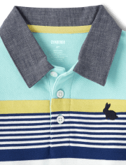 Boys Striped Embroidered Bunny Polo - Spring Celebrations