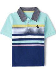 Boys Striped Embroidered Bunny Polo - Spring Celebrations