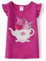 Girls Embroidered Teapot Tank Top - Time for Tea