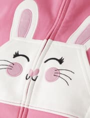 Girls Embroidered Bunny Fleece Hoodie - Spring Celebrations