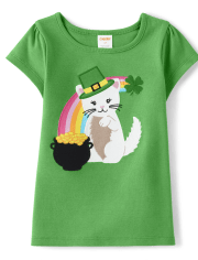 Girls Embroidered Cat Top - Little Leprechaun