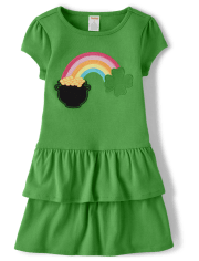 Girls Embroidered Rainbow Tiered Dress - Little Leprechaun