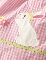 Girls Gingham Embroidered Bunny Dress - Spring Celebrations