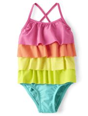 Girls Rainbow Tiered One Piece Swimsuit - Splish-Splash
